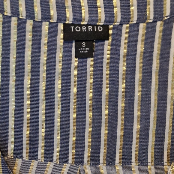 Torrid Plus Size Blue, White,and Gold Striped Blouse, Size 3X - Picture 4 of 4